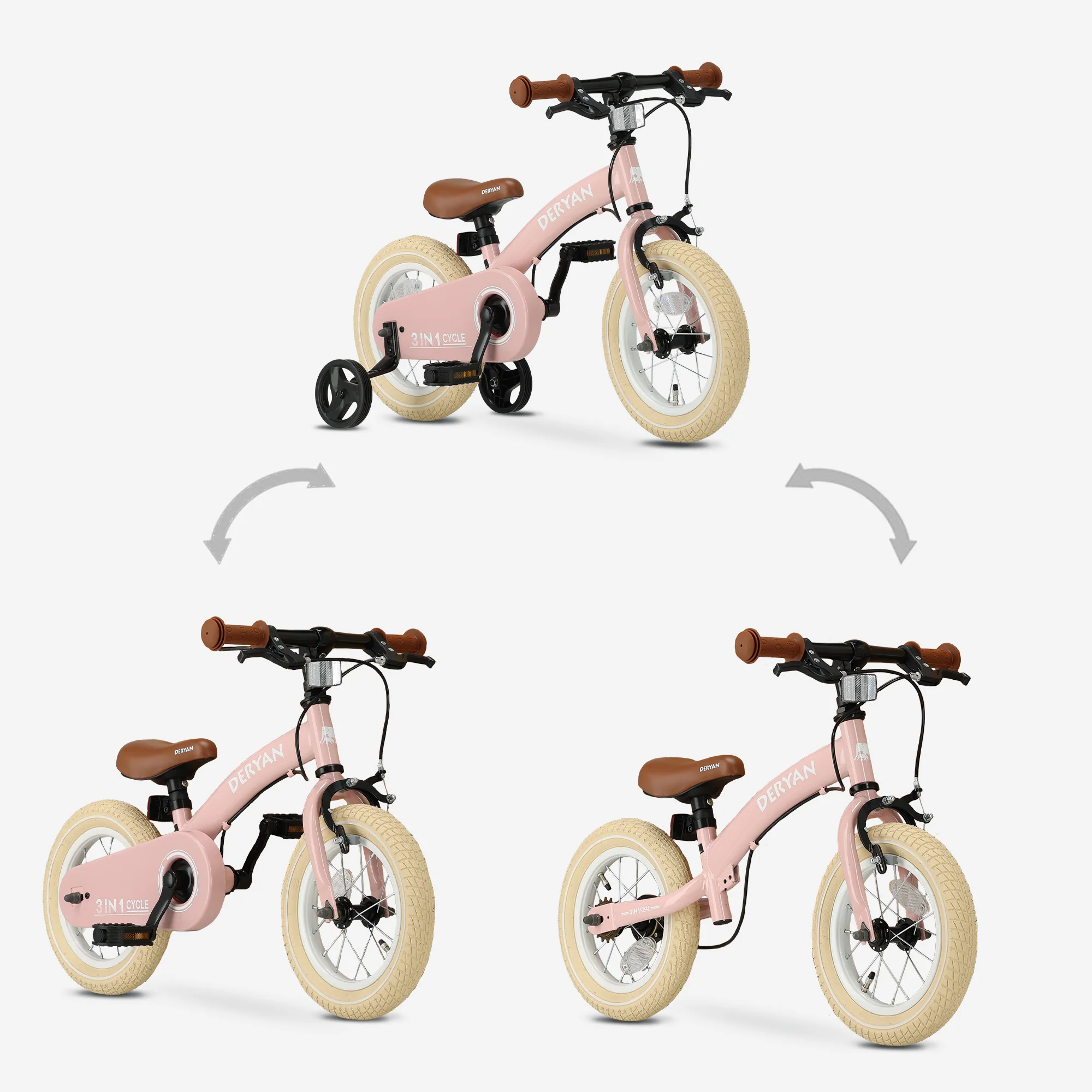 Luxe Kinderfiets 12 inch - 3 in 1 - loopfiets Roze - Image 6