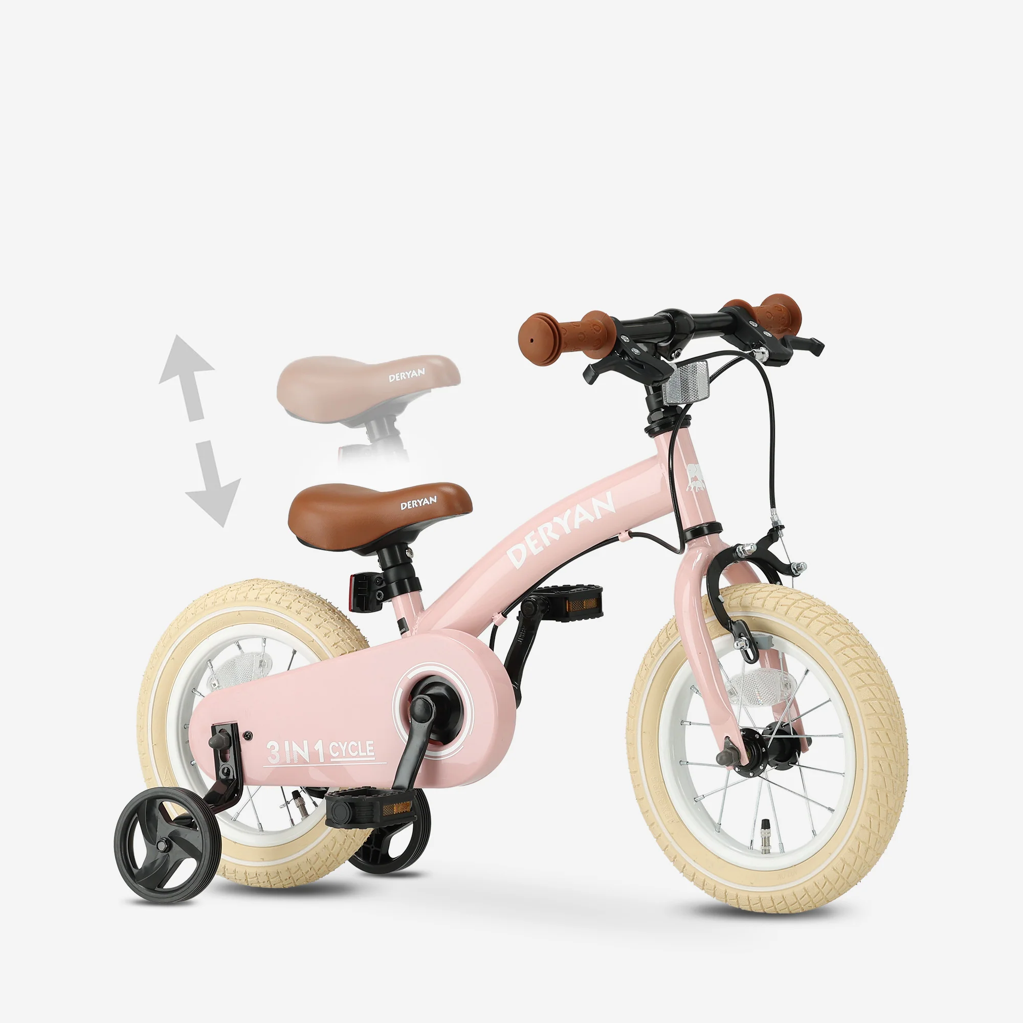 Luxe Kinderfiets 12 inch - 3 in 1 - loopfiets Roze - Image 8